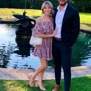 Floral pinkish purple off the shoulders dress